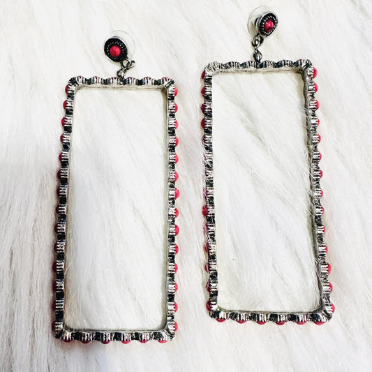 Red Rectangle Post Earrings