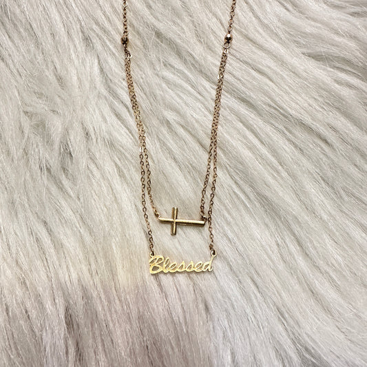 Blessed & Cross Gold Layered Necklace