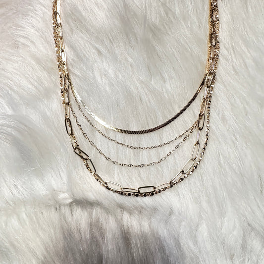 Gold Five Layered Chain Necklace