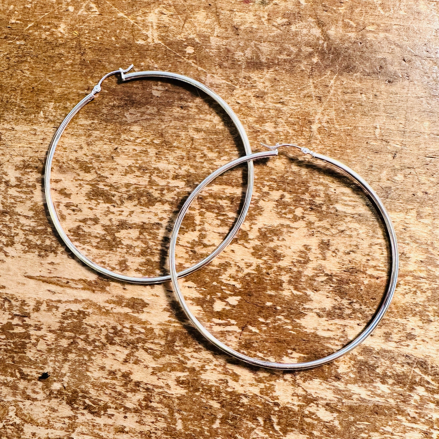 Sterling 2.75" Thin Hoop Earrings