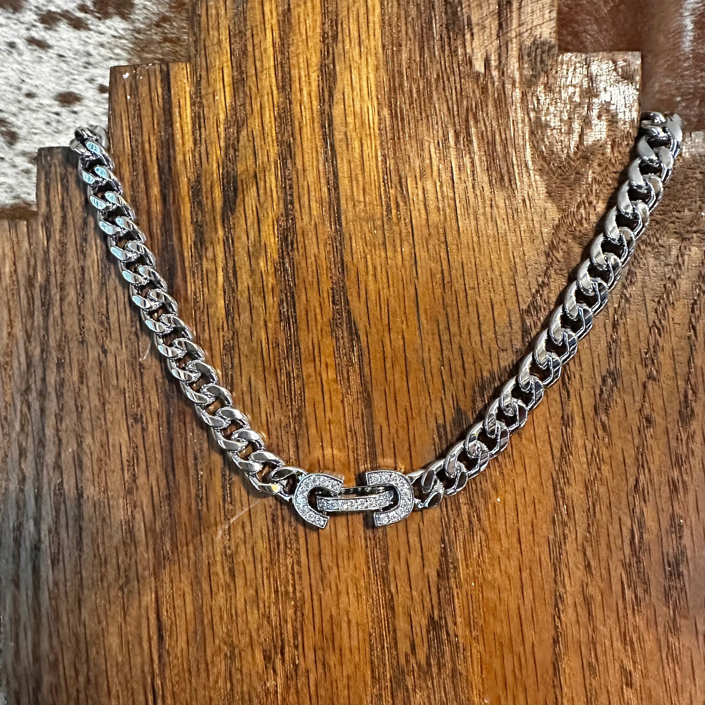 Chunky Silver Chain & CZ Bit Necklace