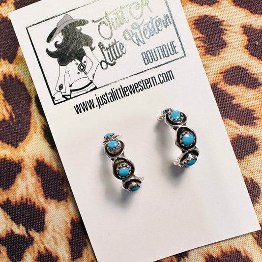 Small Sterling & Turquoise Hoop Post Earrings