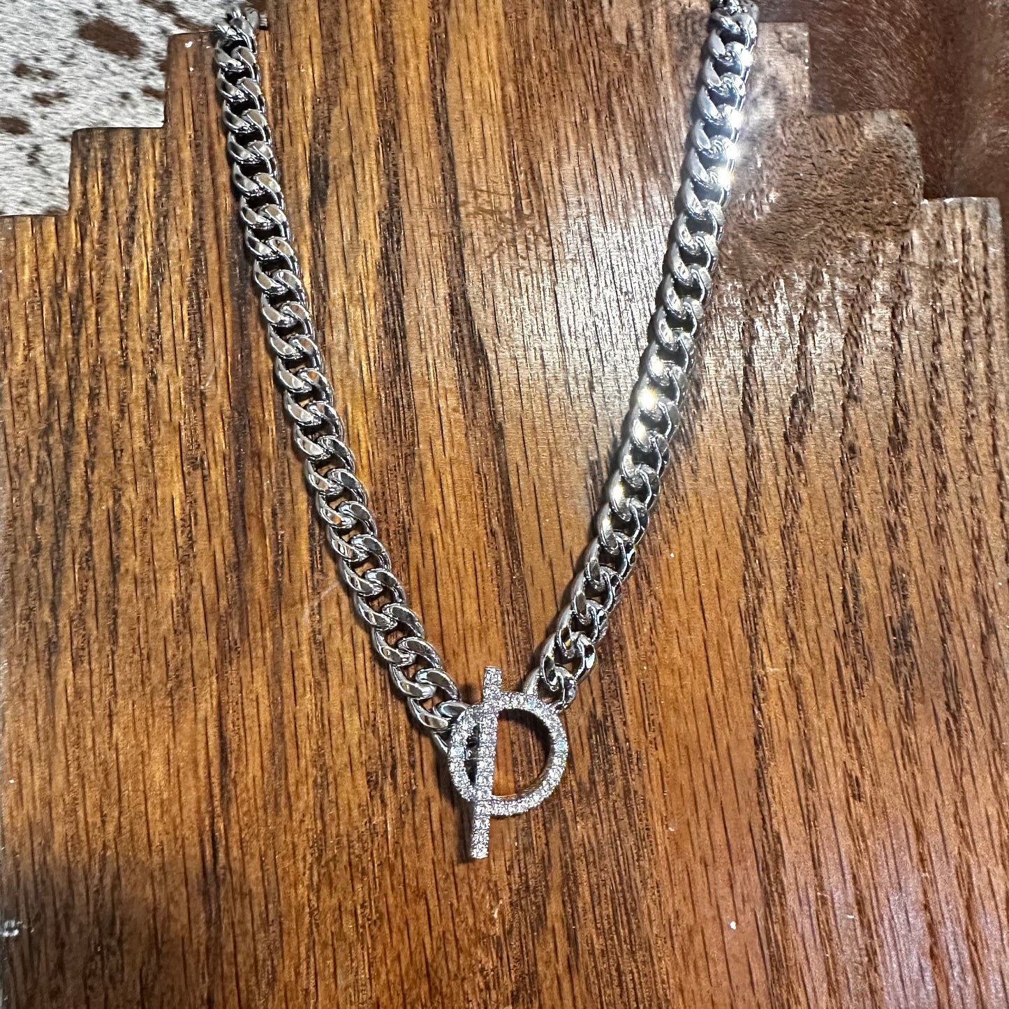 Chunky Silver Chain & CZ Toggle Necklace