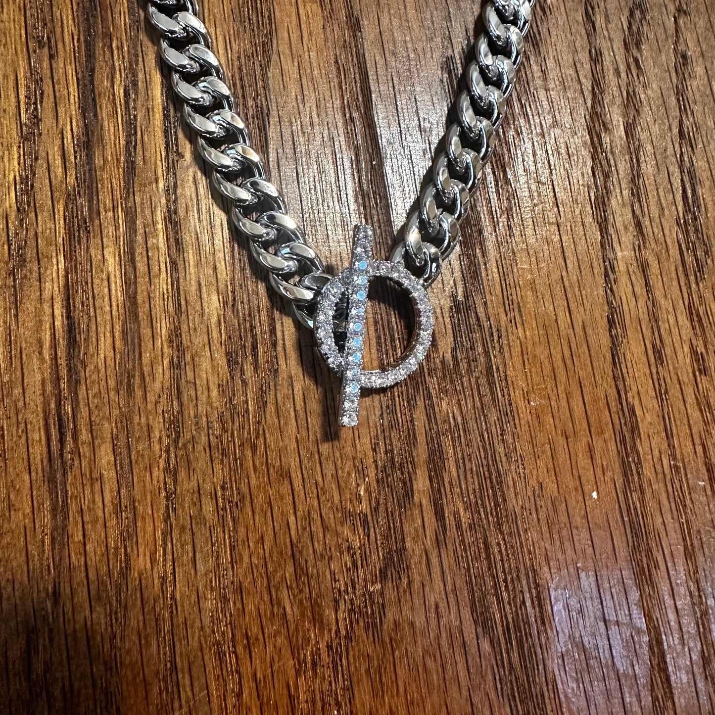 Chunky Silver Chain & CZ Toggle Necklace
