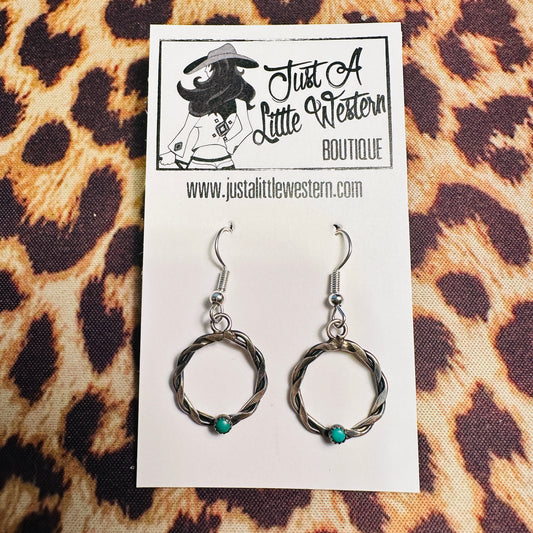 Sterling Twisted Hoop & Turquoise Earrings