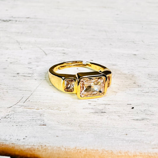 Gold Rectangle & Square CZ Ring