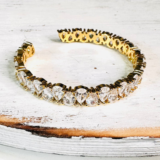 Gold & Pear Cut CZ Cuff Bracelet