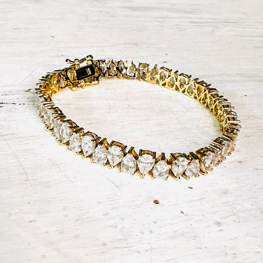 Gold Pear Cut Tennis Bracelet