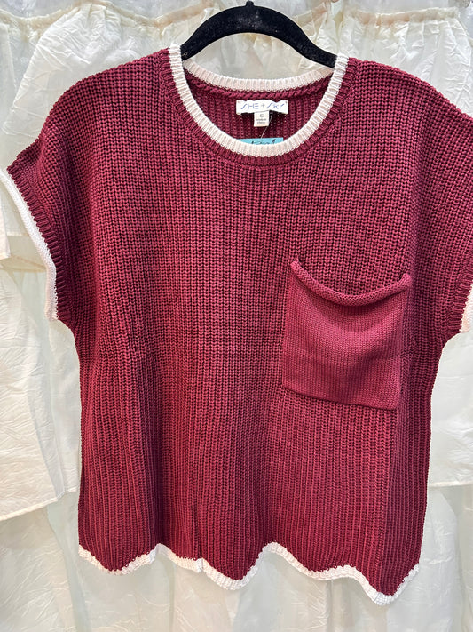 Scarlet Scalloped Contrasting Hem Sweater Top