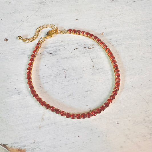 Simple Gold & Red Tennis Bracelet