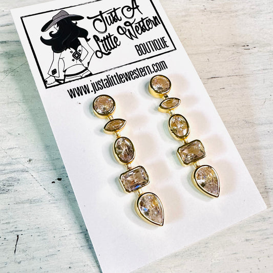 Gold Beveled Multi Shaped Drop Earring