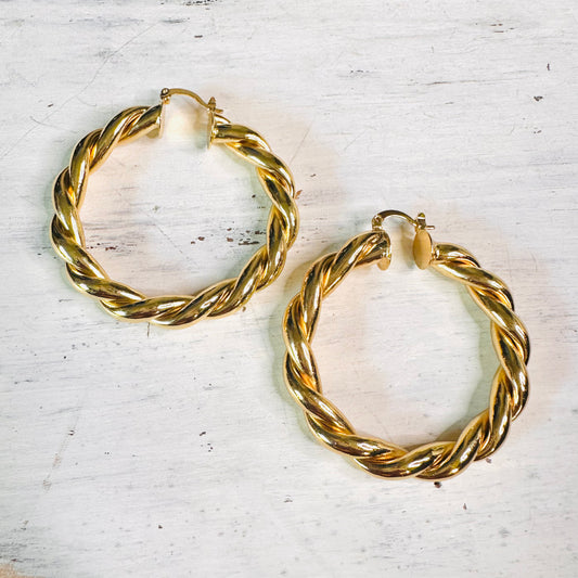 2" Chunky Gold Twist Hoop Earrings