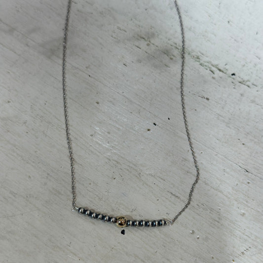 Sterling Pearl Bead & Gold Bar Necklace