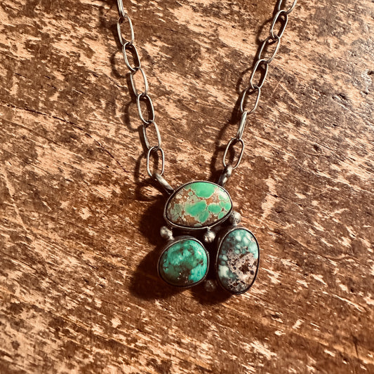 Sterling 19" Sonora Turquoise Triple Cluster Necklace