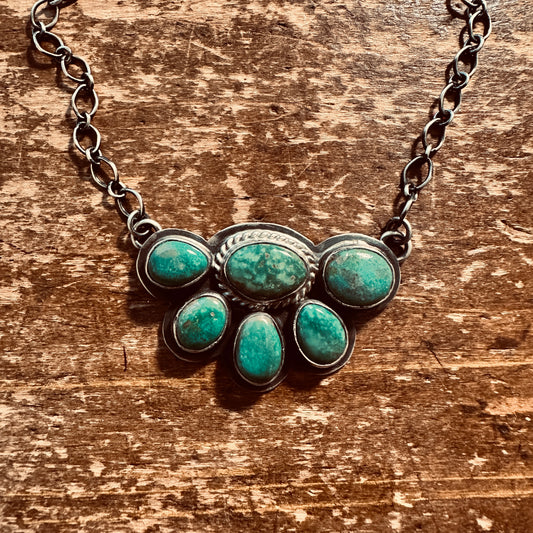 Sterling 18" Green Turquoise Half Flower Necklace