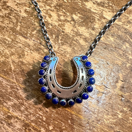 Sterling 18" Blue Lapis Horseshoe Necklace