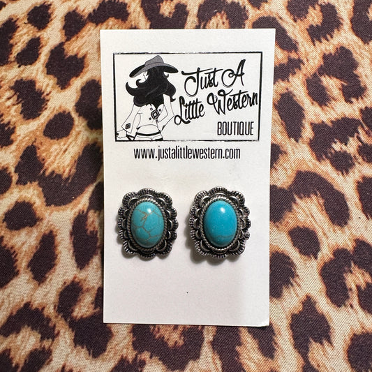 Turquoise Scalloped Framed Post Earrings