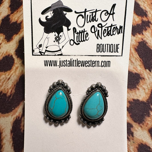 Turquoise Teardrop Mini Conchos Post Earrings