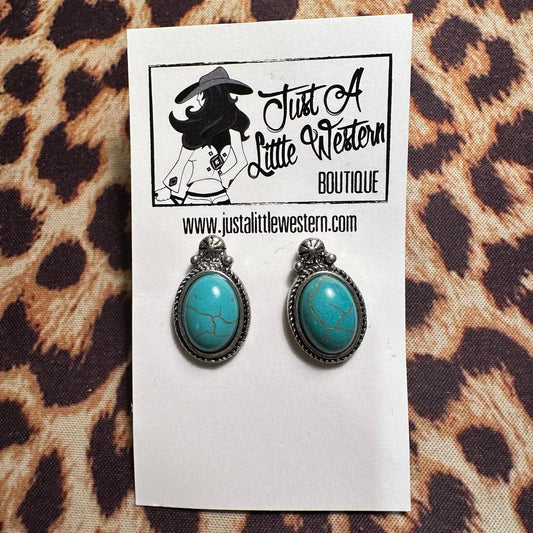 Oval Turquoise Rope & Concho Post Earrings