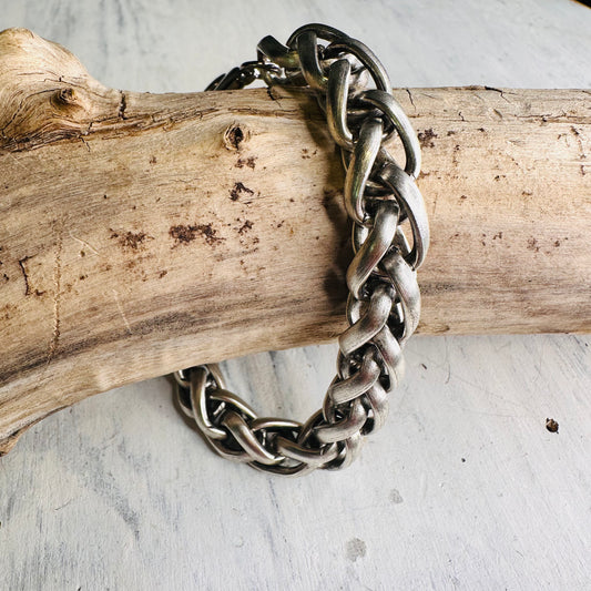 Yochi NY Chunky Silver Braided Chain Bracelet