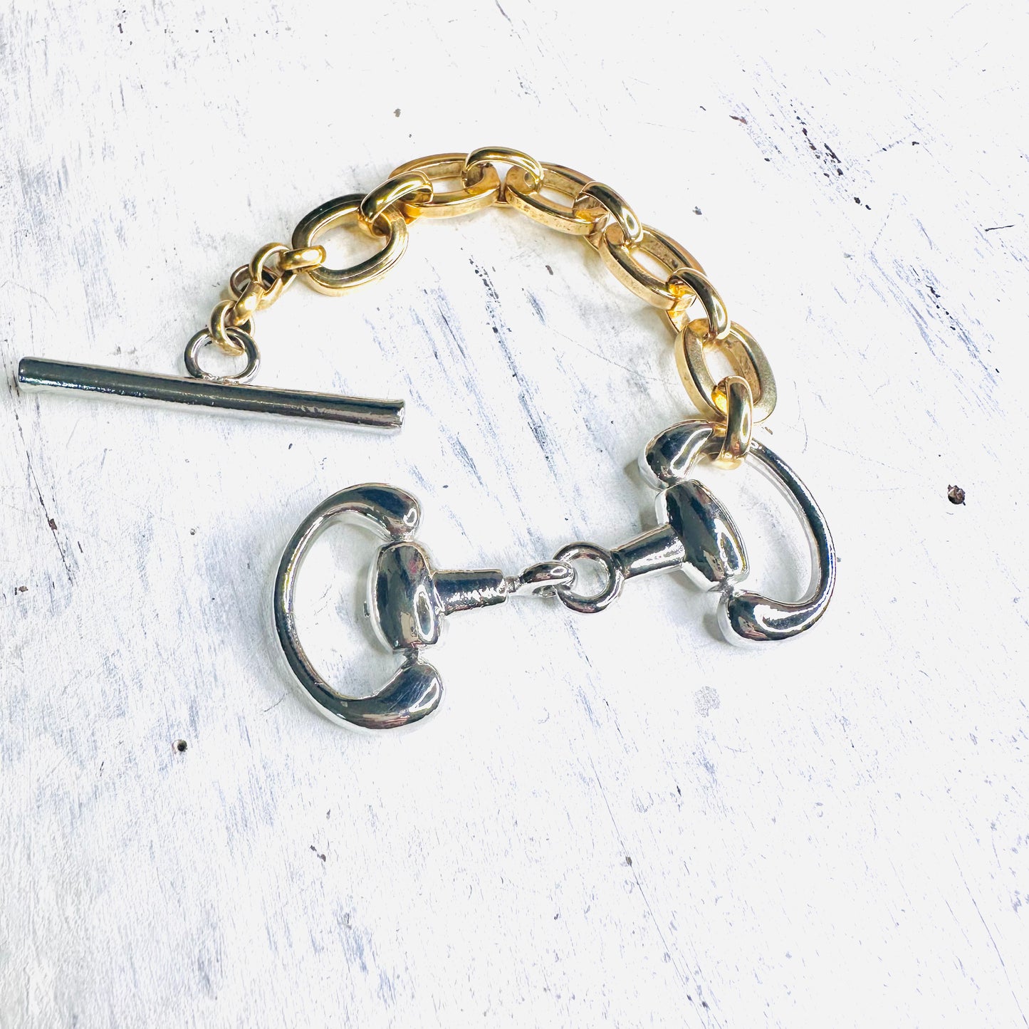 Yochi NY Chunky Gold & Silver Bit Toggle Bracelet