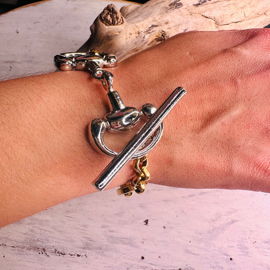 Yochi NY Chunky Gold & Silver Bit Toggle Bracelet