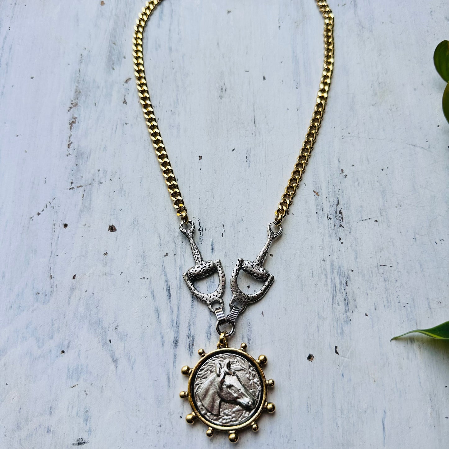 Yochi Horse Medallion & Textured Bit Necklace