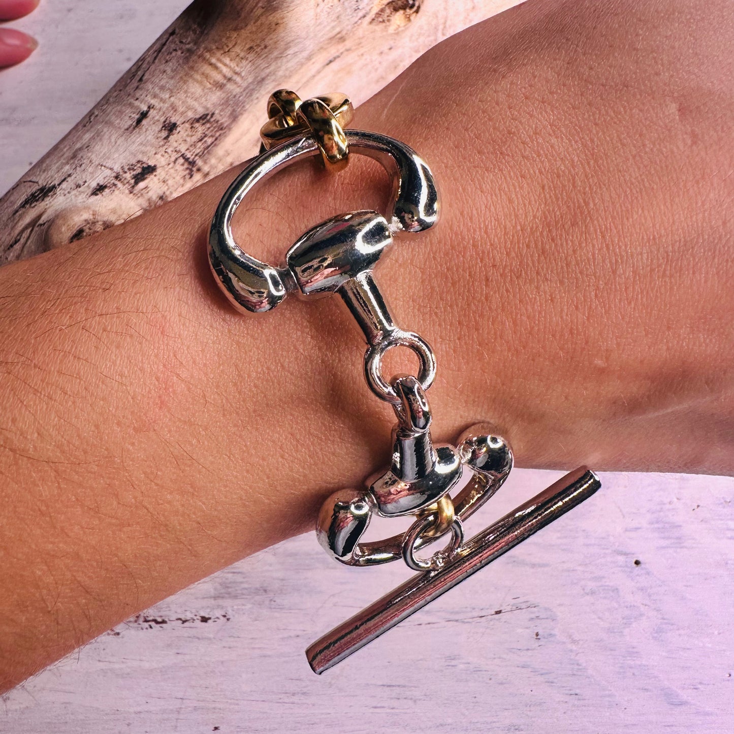 Yochi NY Chunky Gold & Silver Bit Toggle Bracelet