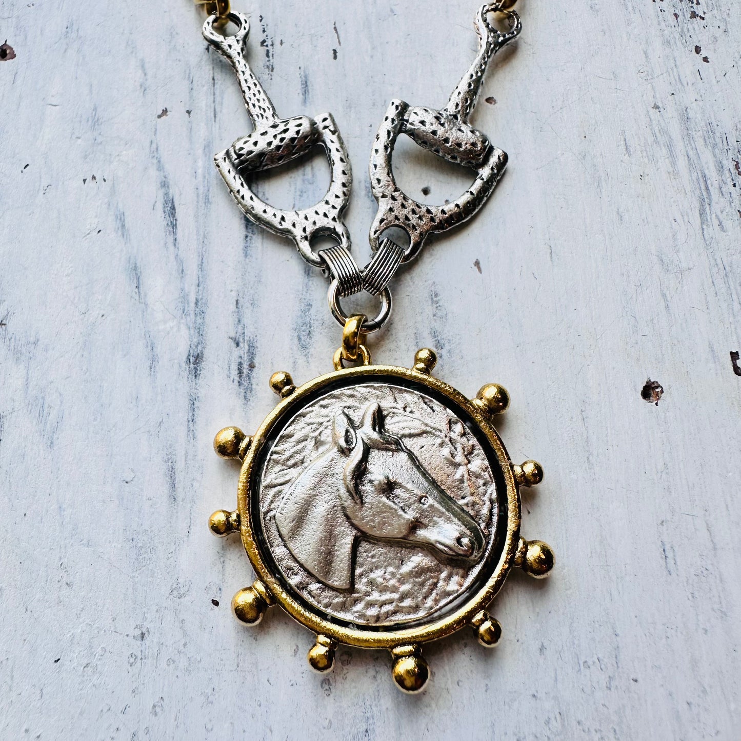 Yochi Horse Medallion & Textured Bit Necklace