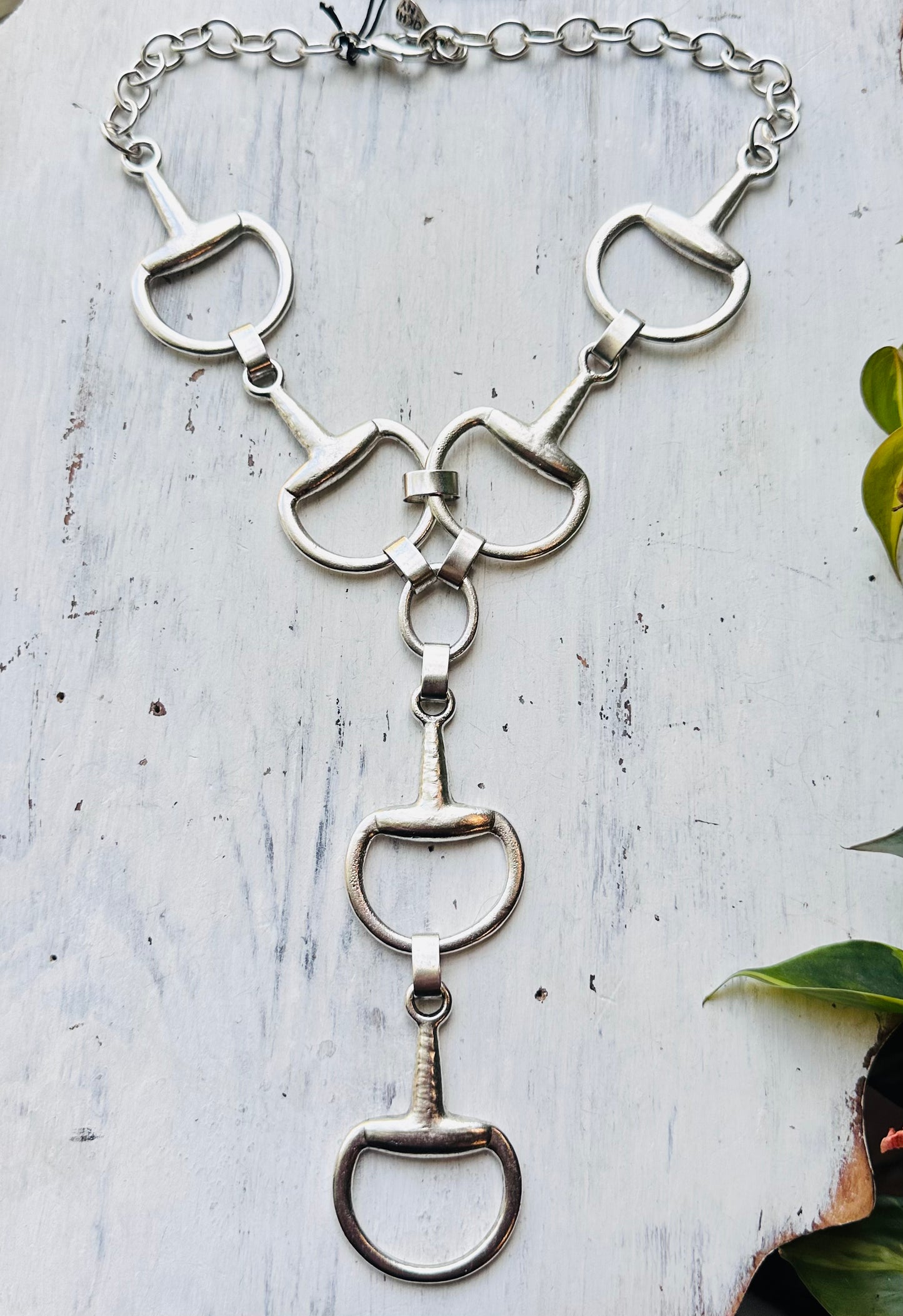 Yochi Large Triple Bit Lariat Necklace- Silver