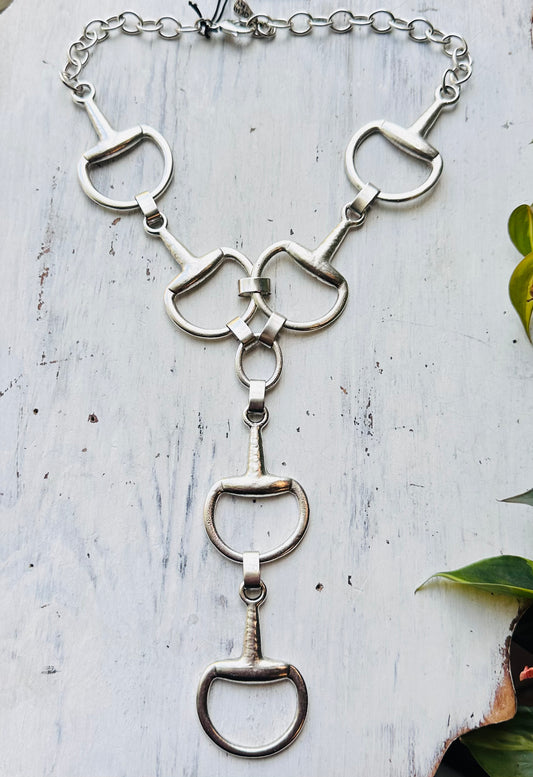 Yochi Large Triple Bit Lariat Necklace- Silver