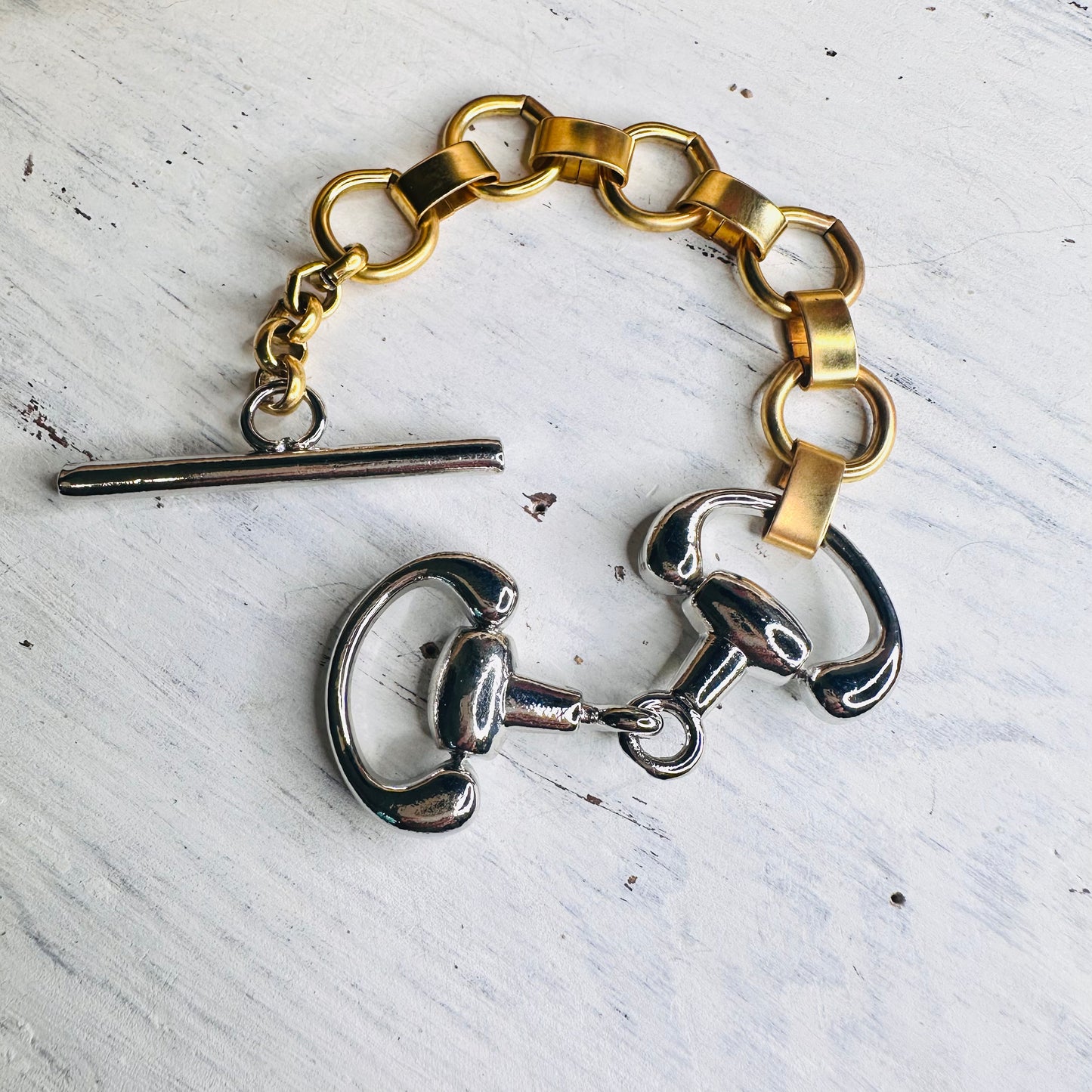 Yochi NY Gold & Silver Snaffle Bit Bookchain Bracelet