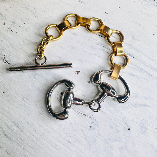 Yochi NY Gold & Silver Snaffle Bit Bookchain Bracelet