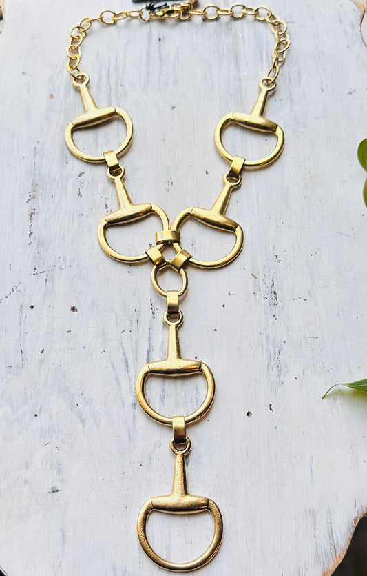 Yochi Large Triple Bit Lariat Necklace- Gold