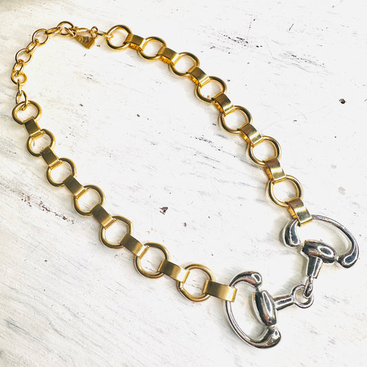 Yochi NY Gold & Silver Snaffle Bit Bookchain Necklace