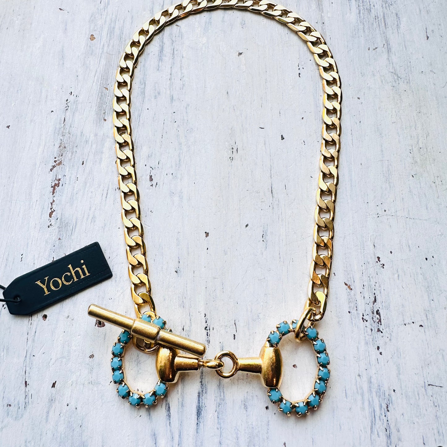 Yochi Turquoise Bit Toggle Necklace
