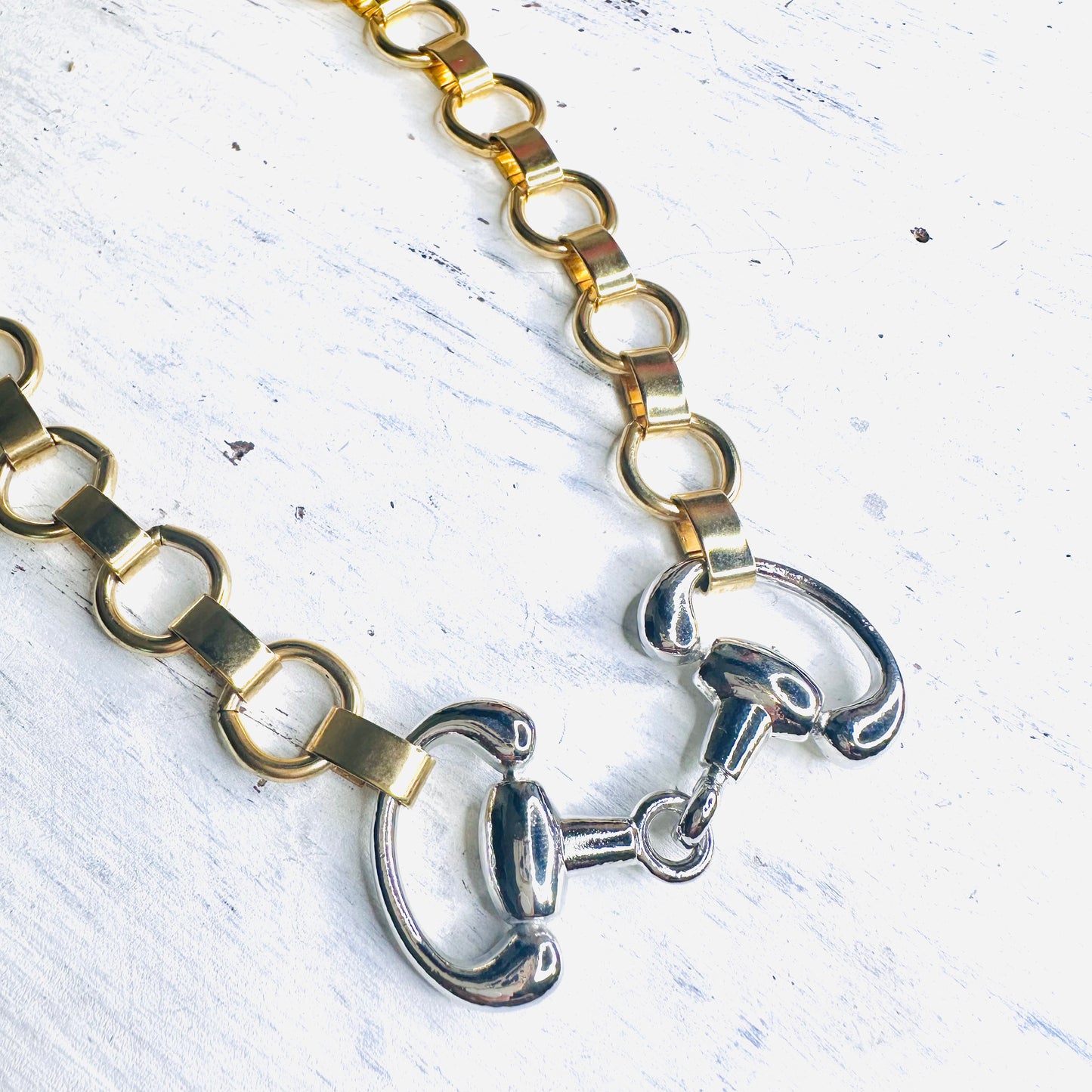 Yochi NY Gold & Silver Snaffle Bit Bookchain Necklace