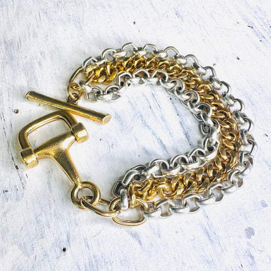 Yochi NY Gold & Silver Layered Chain Bit Bracelet