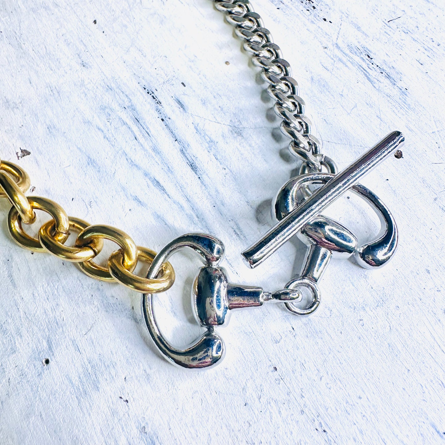 Yochi NY Half Gold Half Silver Bit Toggle Necklace