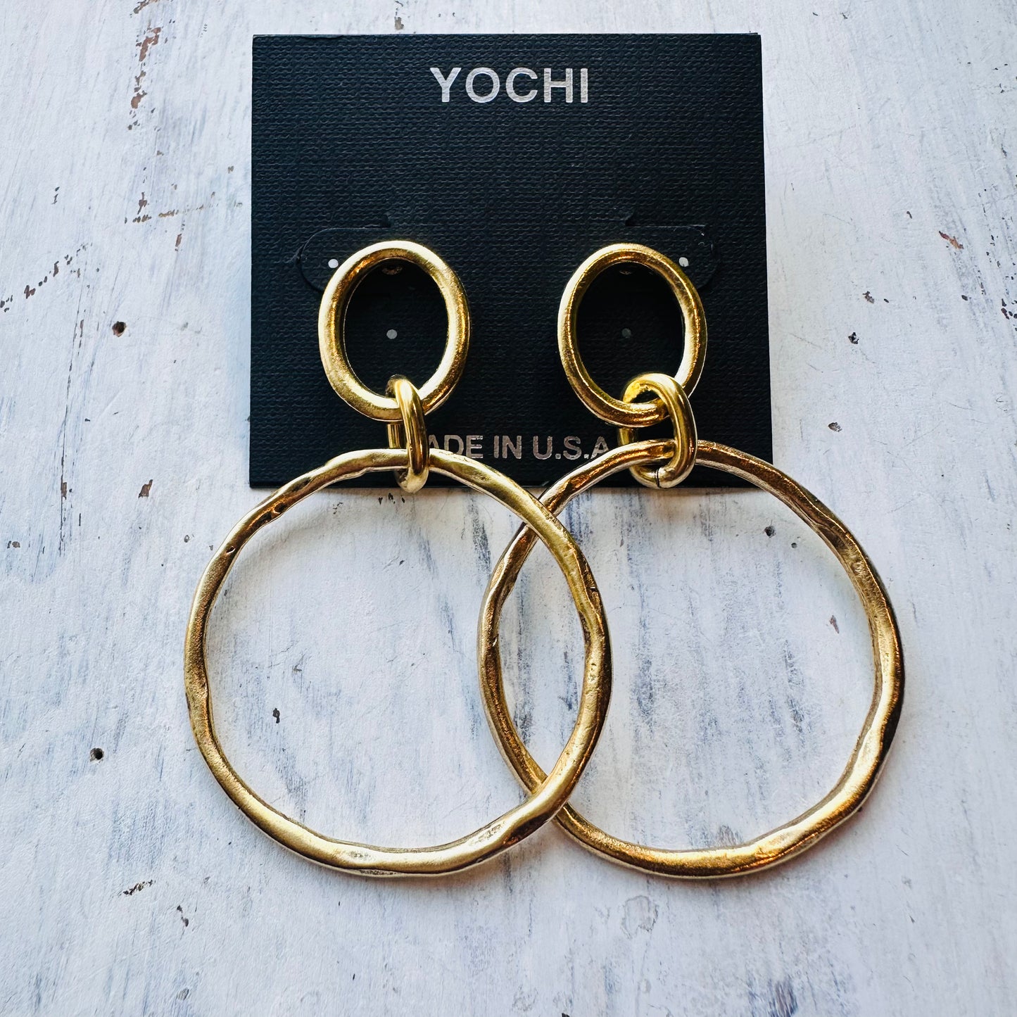 Yochi Gold Hammered Oval & Hoop Earrings