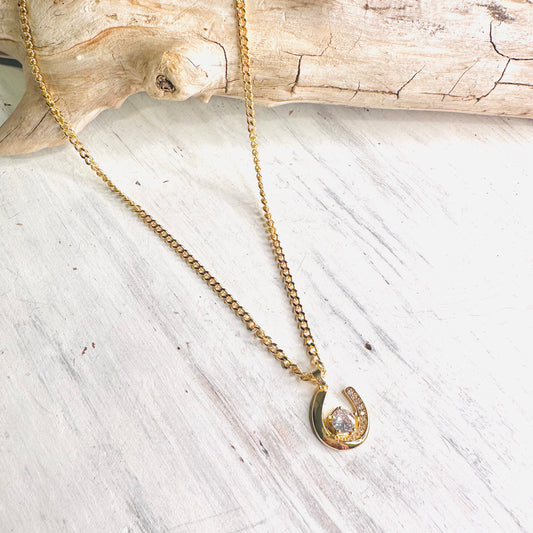 Yochi NY Gold Horseshoe & Rhinestone Necklace