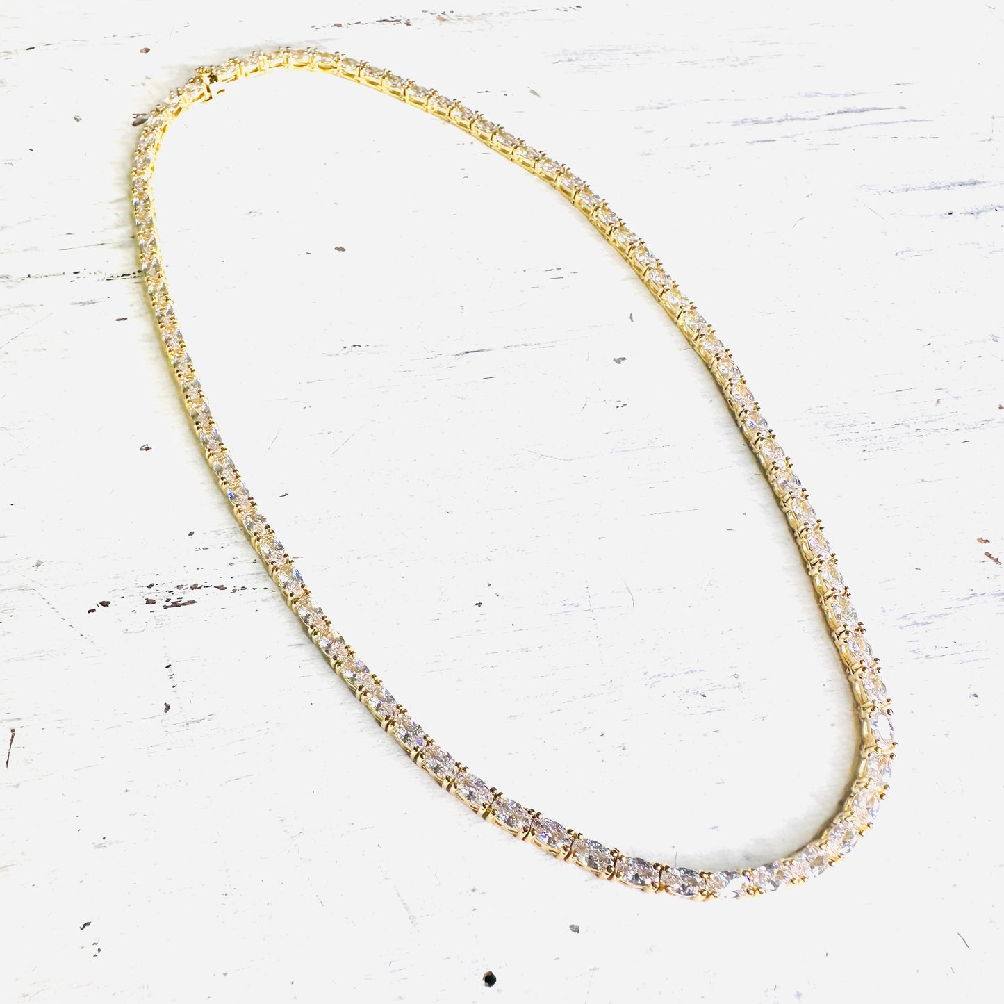 Gold Plated Oval Rhinestone Tennis Necklace