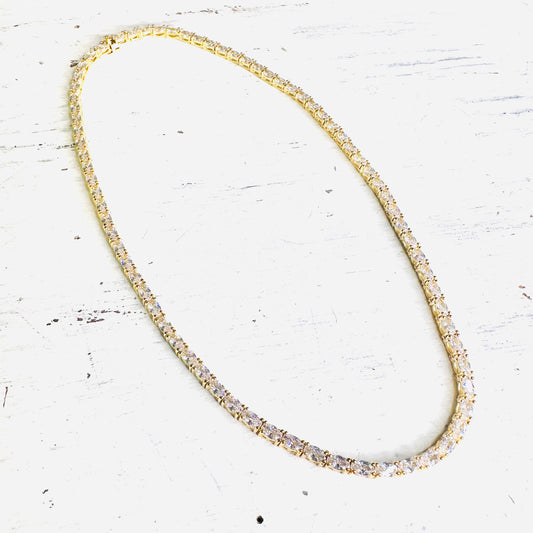 Gold Plated Oval Rhinestone Tennis Necklace