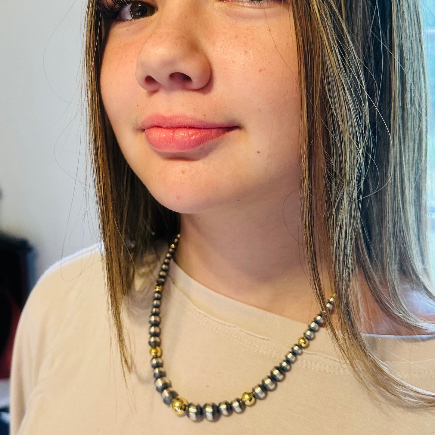 Sterling & 14K Gold Gradual Beaded Necklace