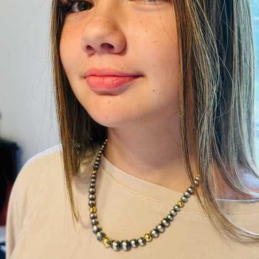 Sterling & 14K Gold Gradual Beaded Necklace