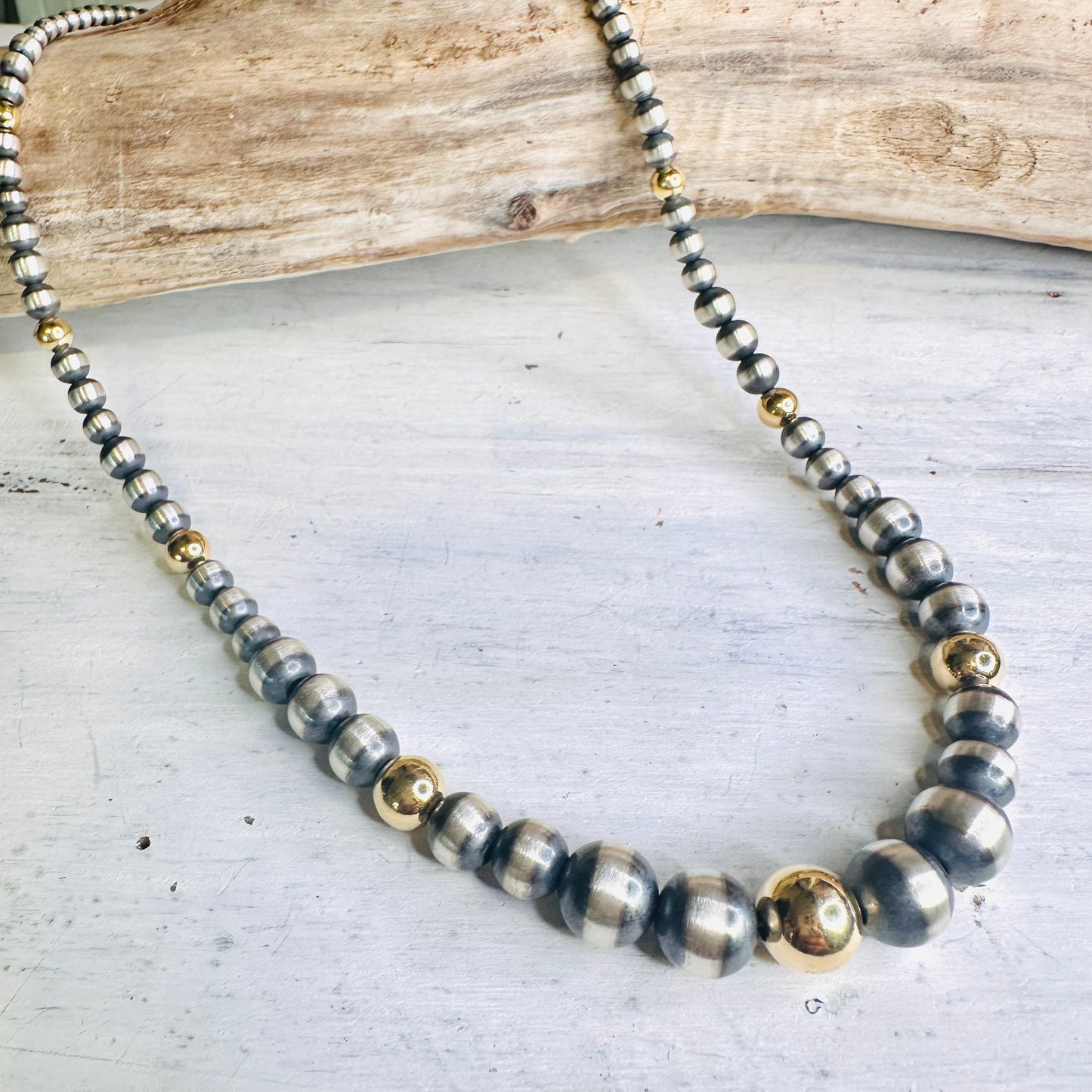 Sterling & 14K Gold Gradual Beaded Necklace