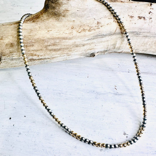 4mm Sterling & 3mm 14K Gold Beaded Necklace