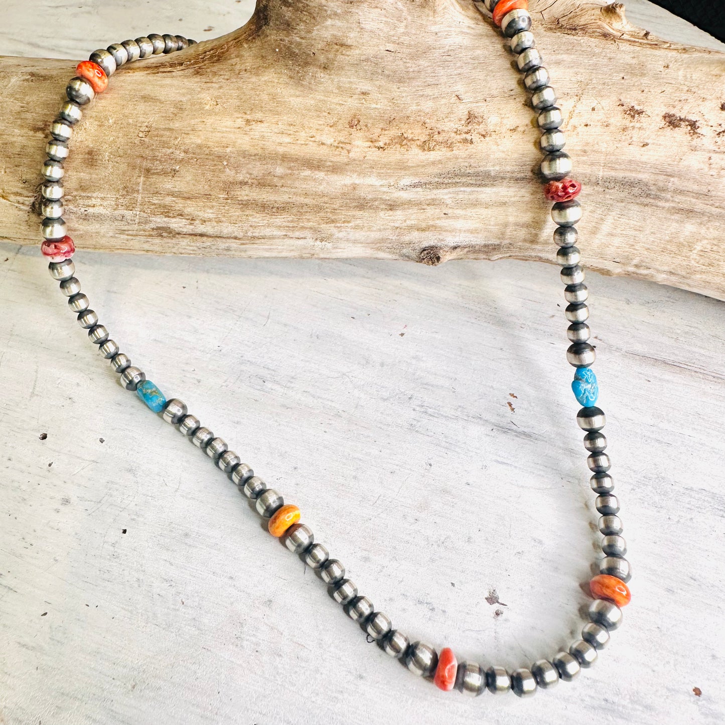 18" Sterling & Multi Color Beaded Necklace