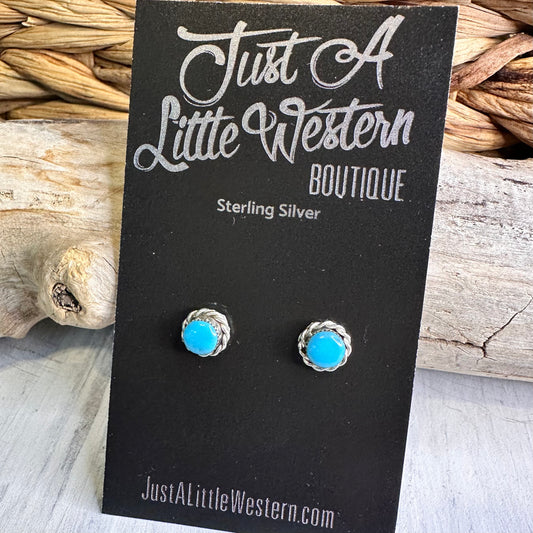 Sterling Round Rope Turquoise Stud Earring