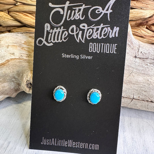 Sterling Oval Rope Turquoise Stud Earring